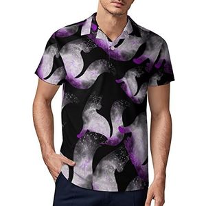 Asexual Space Cat golfpoloshirt voor heren, zomer, korte mouwen, casual, sneldrogend, maat M