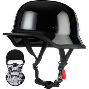Retro Duitse stijl motorfiets halve helm Retro halve schaal helm met DOT/ECE goedgekeurde vintage open helm Jethelm voor mannen en vrouwen Fiets Cruiser Chopper Bromfiets Scooter B,M=54-57CM