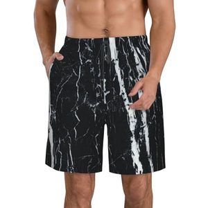 PHTZEZFC Zwarte en witte marmeren print strandshorts voor heren, zomershorts met sneldrogende technologie, licht en casual, Wit, M