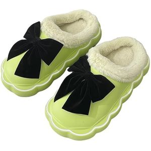Winter Warme pantoffels Zachte, comfortabele, pluizige pantoffels voor dames, waterdichte winter warme pantoffels Leuke pluche pantoffels voor buiten, binnen (Color : Green, Size : 36-37/24cm)