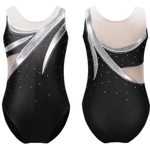 NihaoWXM Meisjes Ballet Jersey Ronde Neklijn Glanzende Strass Bronzing Doek Atletische Gymnastiek Schaatsen Dans Strakke Passende turnpakjes Gymnastiek Turnpakje Voor Meisjes (Zwart, 14)