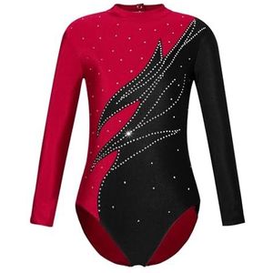 NUOYIXUAN Ballet- en gymnastieklegging met lange mouwen voor meisjes en tieners, danskleding, yoga, kunstschaatsen, overall voor danswedstrijden (bordeauxrood, 16)