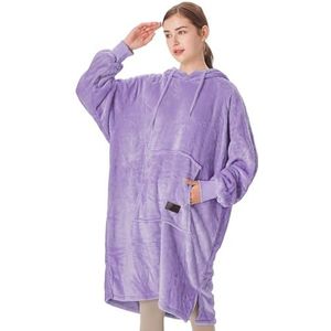 Catalonia Classy hoody-deken van fleece, superzacht sweatshirt, warm draagbaar deken, grote trui met capuchon en groot voorvak, voor volwassenen, dames en heren, paars