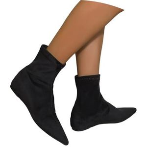 Suède Enkellaarsjes for Dames Modieuze Korte Laarzen Met Puntneus Retro Enkellaarsjes Met Sleehak Herfst-winter Ankle Boots Dames Elegante Instapschoenen for Werk, Feest(Black,42 EU)