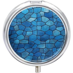 Pillendoos pillencontainer blauw tegelpatroon bedrukt draagbaar medicijnpillendoosje metalen pillendoos vitaminecontainer 3 compartimenten medicijnkoffer medicijnopslag om medicijnen vitamines vast te