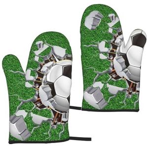 Voetbal bal gaten ontwerp, ovenwanten anti-slip kookhandschoenen,Hittebestendige bakwanten een paar