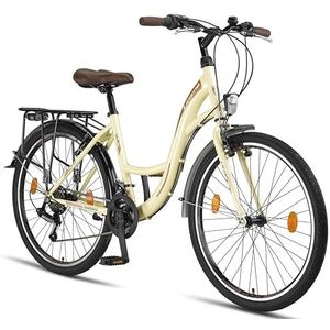 Licorne Bike Premium City Bike 26 inch - fiets voor meisjes, jongens, heren en dames - 21 versnellingen - Hollandfiets - Stella Bike - Beige