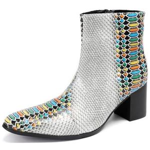 Dcbdx Heren leren chukka designer laarzen met rits aan de zijkant, hoge hak, Chelsea enkellaarsjes, modieuze laarsjes,Wit,37 EU