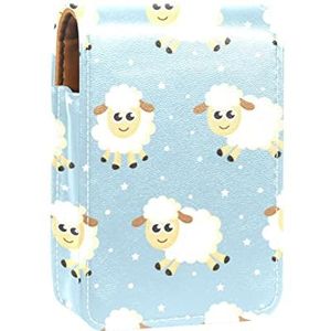Lipgloss Houder Lipstick Case Draagbare Mini Lipstick Opbergdoos Reizen Lipstick Organizer Case met Spiegel voor Vrouwen Naadloze Sweet-Dreams Schapen Grappig Dier, Meerkleurig, 9.5x2x7 cm/3.7x0.8x2.7 in