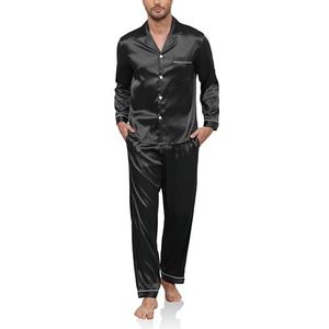 Reliwel Pyjama heren lange satijnen pyjama set tweedelige lange mouwen mouwen knoopsluiting huispak en pyjamabroek zijden pyjama nachtkleding mannen huispak sleepwear loungewear
