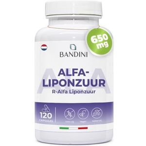 Bandini® Alpha Liponzuur 650 mg, 120 High Dose, Time-Released Capsules, Maximale Opname, r alfaliponzuur Natuurlijk Antioxidant en Anti-inflammatoir, 4 Maanden Bevoorrading, Veganistisch, GMO-vrij ALA