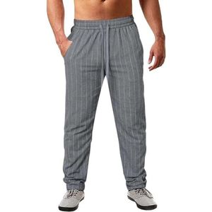 Zomer Linnen Broek Heren Gestreepte Broek Stoffen Broek Heren Jongens Vrijetijdsbroek Elastische Taille Yogabroek Lichtgewicht Comfortabele Ademende Joggingbroek For Vakantie (Color : Gray, Size : L