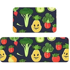 MGGAklp Cartoon Groente Fruit Print Keuken Vloermat 2 Sets Antislip Waterdichte Mat Comfort Staande Mat Decoraties