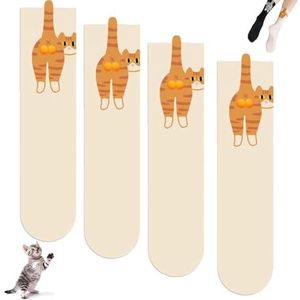 Schattige Kattensokken met Ballen, Grappige 3D Katoenen Sokken voor Dames, Warme Zachte Dierensokken, Gezellige Kittensokken, Leuk Origineel Cadeau voor Vrouwen(White*2)