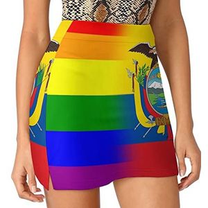 LGBT Pride Ecuador Vlag Dames Skorts Hoge Taille Tennisrok Gelaagde Korte Mini Rok Culottes Skorts Met Zakken 4XL