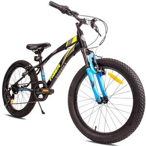 Tiger Bike Kinderfiets voor jongens 20 inch wielmaat te kiezen uit 6 versnellingen Shimano van 6 tot 10 jaar in hoogte verstelbaar (Zwart Groen Blauw)