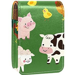 Make-up Lipstick Case voor Buiten Farm Animal Green Draagbare Lipstick Organizer met Spiegel Dames Mini Make-up Tas Neemt Tot 3 Lippenstift