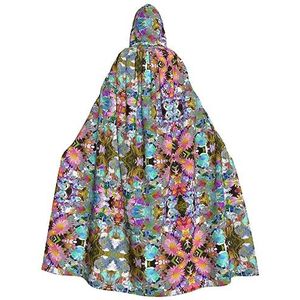 Bxzpzplj Gekleurde bloem capuchon mantel voor mannen en vrouwen, volledige lengte Halloween maskerade cape kostuum, 185 cm