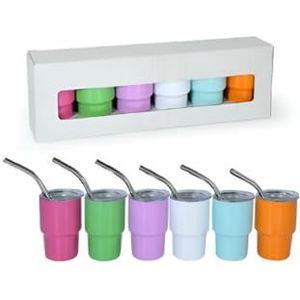 LIPSBOR 2 oz Mini Tumbler Shot Glas met Stro en Deksel, Kleurrijke Mini Tumbler Cups, RVS Leuke Cups met Deksels en Rietjes