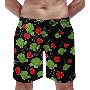 I Love Turtles strandshorts voor heren, sneldrogende boardshorts met gaasvoering, strandbroek, sportschool, zwembroek, L