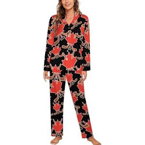 Canada Esdoorn Hockey Lange Mouw Pyjama Sets Voor Vrouwen Klassieke Nachtkleding Nachtkleding Zachte Pjs Lounge Sets