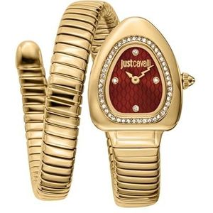 JUST CAVALLI Vrouwen Horloge, Gouden Kleur Geval, Rode Wijzerplaat, Gouden Kleur Metalen Armband, 2 Handen, 3 ATM, Gouden Kleur