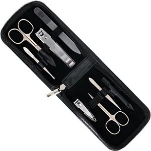 DREI SCHWERTER Germany nagelverzorgingsset nageletui 'Novara' - 8-delig van zwart kunstleer, inhoud: nagelschaar, glazen nagelvijl, huidschaar, pincet, nagelknipper en nog veel meer!