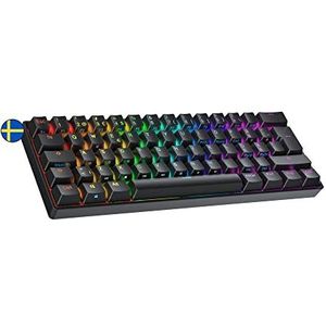 Ranked S60 Supernova 60% | Heet Verwisselbaar Mechanisch Gamingtoetsenbord | 62 Toetsen Multi Color RGB LED Backlit voor PC/Mac | QWERTY ISO SE Zweeds (Zwart, Gateron Optical Red)