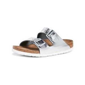 Birkenstock Unisex - Arizona 51061 Clogs & pantoletten van Birko-Flor (normaal), metallic zilver leer, 37 EU