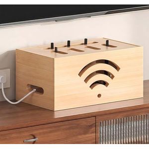 TAUIANE Wooden WiFi Router Storage Box with Ventilation - Desktop Organizer to Hide Router & Modem, Cable Management Cabinet for Home & Office Use,Model d,42CM
