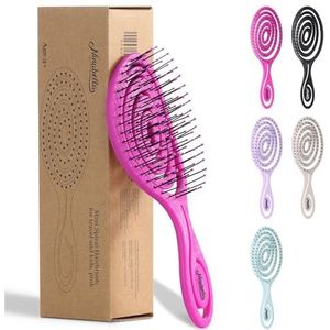 Ninabella kinder haarborstel antiklit - Spiraalvormige anti klit reis borstel - Mini detangler brush - Stijlborstel voor krullen of steil haar - Pink