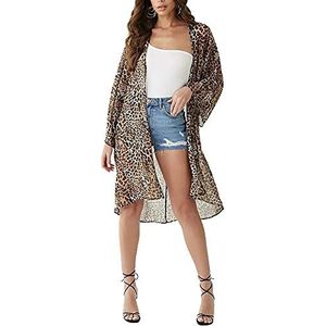 Fansu Lange Womens Chiffon Beach Cover Up, Luipaard Vest Blouse Plus Size Zomer Open Front Kimono Vest Losse Sjaal Casual Beachwear voor Dames - geel - L