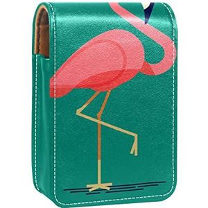 Grappige flamingo met bril draagbare lippenstift case voor reizen, Mini lippenstift opbergdoos met spiegel voor dames dames, lederen cosmetische etui, Meerkleurig, 9.5x2x7 cm/3.7x0.8x2.7 in