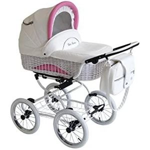 Fantasia Retro kinderwagen met handgemaakte wilgenen-babykuip White Pink BW-2 3-in-1 met babyzitje