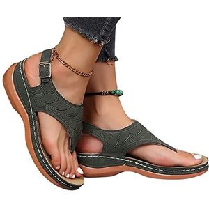 Casual orthopedische sandalen - Effen kleur flop zomer strand sandalen,Platte zomersandalen met eenvoudige textuur voor dames Comfortzool Qihuyi