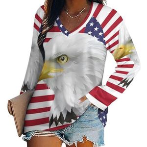 Amerikaanse vlag Bald Eagle dames V-hals shirt lange mouwen tops casual losse pasvorm blouses