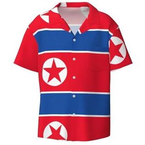 EdWal Koreaanse Vlag Print Heren Korte Mouw Button Down Shirts Casual Losse Fit Zomer Strand Shirts Heren Jurk Shirts, Zwart, XXL