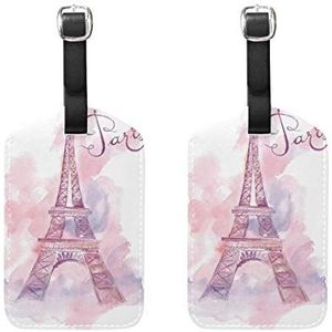 EZIOLY Aquarel Parijs Eiffeltoren Landmark Cruise Bagagelabels Koffer Etiketten Zak, 2 Pack, Meerkleurig, 12.5x7 cm