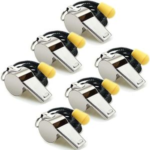 Hipat Fluitje, 6 Pack roestvrijstalen sportfluitjes met lanyard, luid helder geluid fluitjes bulk geweldig voor coaches, scheidsrechters en ambtenaren (6PCS)