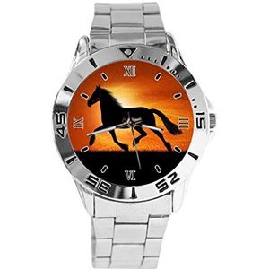 De Running Horse Design Analoge Polshorloge Quartz Zilveren Wijzerplaat Klassieke Roestvrij Stalen Band Dames Heren Horloge