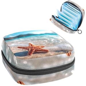 Draagbare maandverband Opbergtas, Menstruatiecup Pouch Vrouwelijke Menstruatie Pads Tas voor Tiener Meisjes, Tampons Eerste Periode Kit, Leuke Zeester in Helder Zeewater