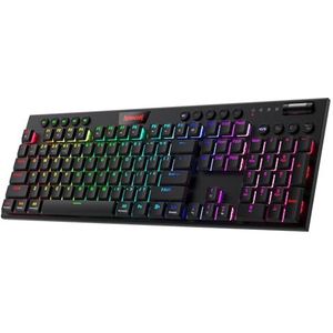 Redragon K618 Horus mechanisch RGB-toetsenbord, Bluetooth/2,4 GHz/bekabeld, tri-mode, platte toetsen, gamingtoetsenbord met draadloze verbinding, speciale media-besturing en bruine schakelaar
