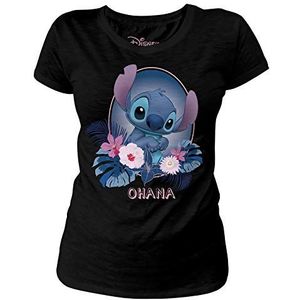 Lilo & Stitch Disney Ohana T-shirt voor dames, katoen, zwart, zwart, XL