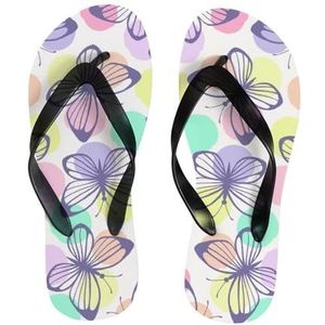 Damesslippers, kleurrijke stippen, vlinders, zomer, teenslippers voor strand, comfortabele reispantoffels, voor binnen en buiten, platte slippers, Kleurrijke Polka Dots Vlinders, Medium