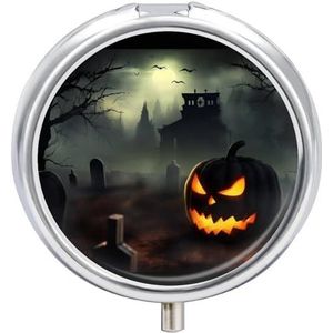 Halloween Horror Pillendoos Mini Pillendoosje Pocket Pil Case voor Mannen Reizen Pillendoos Leuke Pil Organizer 3 Compartiment Geneeskunde Pil Organizer Pil Container Pillenhouder