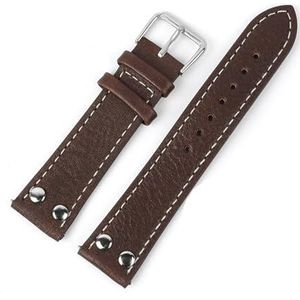 Jeniko Echt lederen horlogeband 18mm 19mm 20mm 21mm 22mm 24mm Lychee patroon horlogeband zwart bruin klinknagels horlogeband accessoires (Color : Coffee, Size : 19mm)