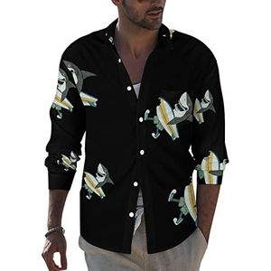 Shark Surf heren revers shirt met lange mouwen button down print blouse zomer zak T-shirts tops XL