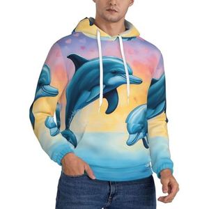 TTIGLHOH Dolphins In Love Winter Hoodies Voor Mannen Fleece Gevoerde Sherpa Trui Kangoeroe Pocket Comfort Fit, Winter Sweatshirt, Zwart, M