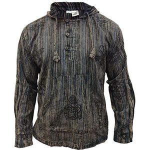 SHOPOHOLIC FASHION Heren Stonewashed Stripe Hooded Grandad Shirts Volledige Mouw Hippy Lichtgewicht Hoodie, Zwart, M