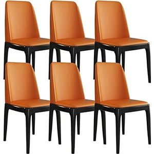 GEIRONV Lederen keukenstoelen set van 6, modern wonen eetkamer accent stoelen met beukenhouten poten for thuis commerciële restaurants Eetstoelen (Color : Orange, Size : Black feet)